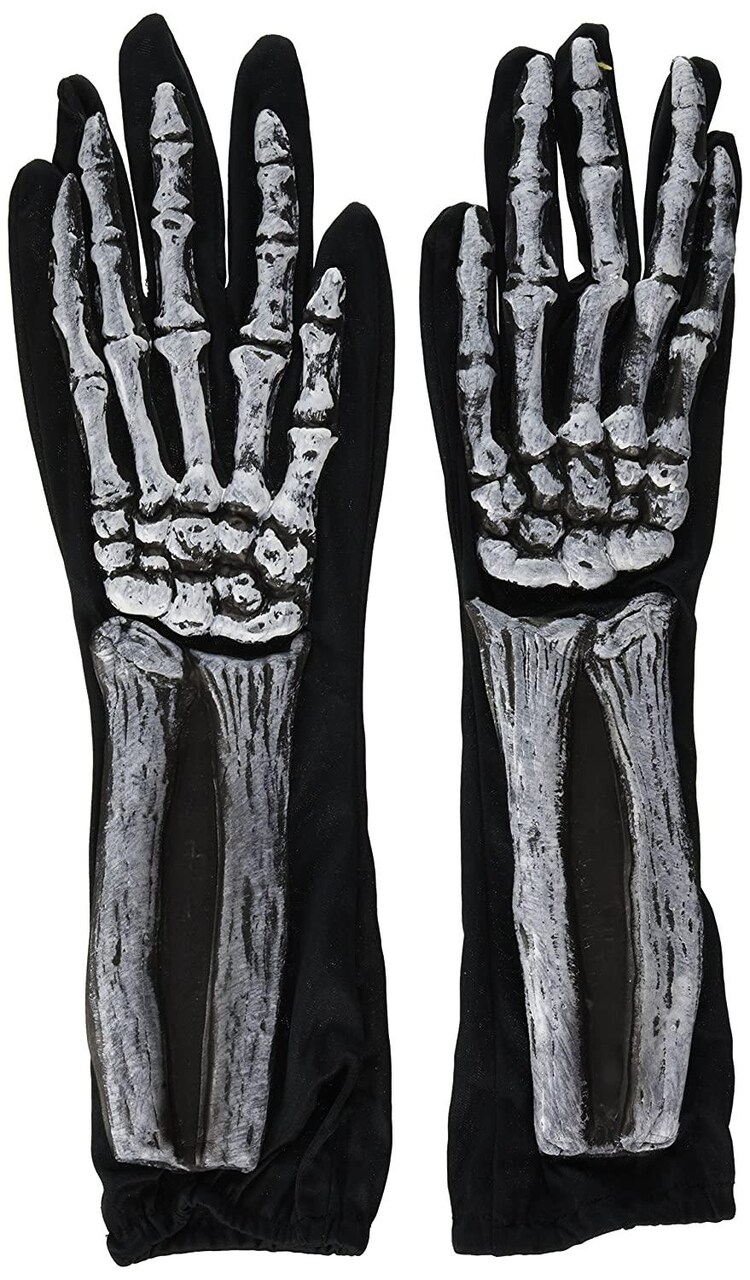 Halloween Skeleton Bone Gloves Wrist Bone 3D Elbow Length - 17 inches tip to tip